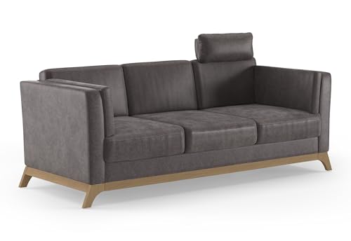 Cavadore 3er-Sofa Vida / 3-Sitzer Couch im trendigen Design mit massivem Holzrahmen in Buche, Kopfstütze mit Kuschelkissen / 213 x 84 x 93 / Mikrofaser, Graubraun Cavadore 3er-Sofa Vida / 3-Sitzer Couch im trendigen Design mit massivem Holzrahmen in Buche, Kopfstütze mit Kuschelkissen / 213 x 84 x 93 / Mikrofaser, Graubraun von CAVADORE