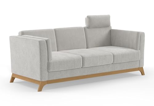 Cavadore 3er-Sofa Vida / 3-Sitzer Couch im trendigen Design mit massivem Holzrahmen in Eiche, Kopfstütze mit Kuschelkissen / 213 x 84 x 93 / Chenille, Beige Cavadore 3er-Sofa Vida / 3-Sitzer Couch im trendigen Design mit massivem Holzrahmen in Eiche, Kopfstütze mit Kuschelkissen / 213 x 84 x 93 / Chenille, Beige von CAVADORE