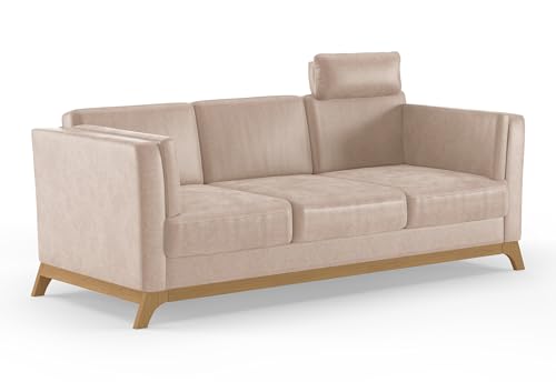 Cavadore 3er-Sofa Vida / 3-Sitzer Couch im trendigen Design mit massivem Holzrahmen in Eiche, Kopfstütze mit Kuschelkissen / 213 x 84 x 93 / Mikrofaser, Beige Cavadore 3er-Sofa Vida / 3-Sitzer Couch im trendigen Design mit massivem Holzrahmen in Eiche, Kopfstütze mit Kuschelkissen / 213 x 84 x 93 / Mikrofaser, Beige von CAVADORE