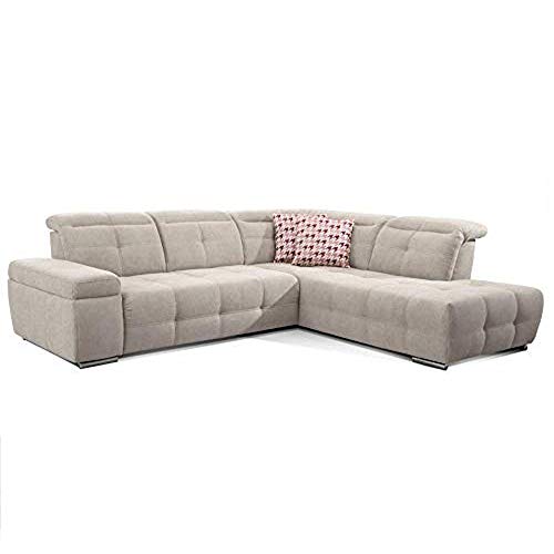 CAVADORE Ecksofa Mistrel mit Ottomanen rechts / Große Eck-Couch im modernen Design / Inkl. verstellbare Kopfteile / 269 x 77 x 228 / Grau-Weiß von CAVADORE