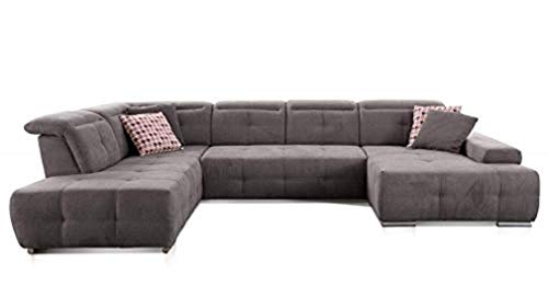 CAVADORE Wohnlandschaft Mistrel mit Longchair rechts / Großes Schlafsofa in U-Form / Inkl. Kopfteilfunktion und großer Liegefläche (125 x 270) / 343 x 77-93 x 228 / Kati Fango von CAVADORE