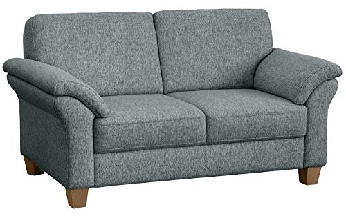 CAVADORE 2-Sitzer Byrum / Große 2er-Couch im Landhausstil mit Federkern / Passend zur edlen Sofagarnitur Byrum / 156 x 87 x 88 / Flachgewebe: Hellgrau von CAVADORE