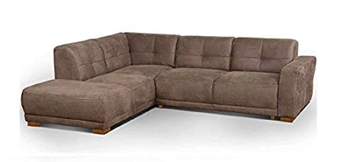 Cavadore Ecksofa "Modeo" / Schlafsofa mit Federkern und modernen Kontrastnähten / Hochwertiger Mikrofaser-Bezug in Wildlederoptik / Holzfüße / Maße: 261x77x214 cm (BxHxT) / Farbe: Nuss (hellbraun) von CAVADORE