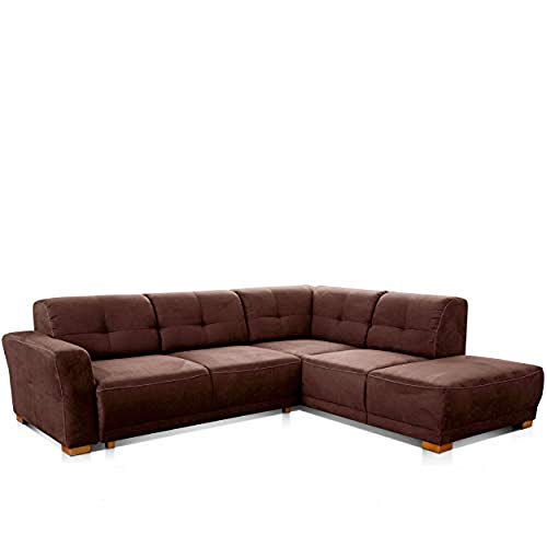 Cavadore Ecksofa "Modeo" / Sofa-Ecke mit Federkern und modernen Kontrastnähten / Hochwertiger Mikrofaser-Bezug in Wildlederoptik / Holzfüße / Maße: 261x77x214 cm (BxHxT) / Farbe: Braun von CAVADORE