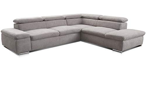 Cavadore Ecksofa Alkatraz / L-Form Sofa groß mit Ottomanen rechts und verstellbaren Kopfteilen / Modernes Design und hochwertiger Webstoff-Bezug / Maße: 272 x 73 x 226 / Farbe: Hellgrau (Paris silver) von CAVADORE