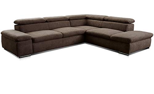 Cavadore Ecksofa Alkatraz / L-Form Sofa groß mit Ottomanen rechts und verstellbaren Kopfteilen / Modernes Design und hochwertiger Webstoff-Bezug / Maße: 272 x 73 x 226 / Farbe: Braun (Paris espresso) von CAVADORE