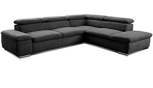 Cavadore Ecksofa Alkatraz / L-Form Sofa groß mit Ottomanen rechts und verstellbaren Kopfteilen / Modernes Design und hochwertiger Webstoff-Bezug / Maße: 272 x 73 x 226 / Farbe: Schwarz (Paris schwarz) von CAVADORE