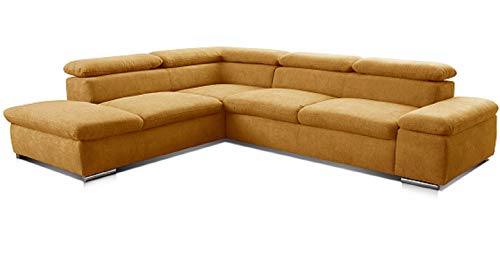 Cavadore Ecksofa Alkatraz / Großes Sofa in L-Form mit Ottomanen links und verstellbaren Kopfstützen/ Modernes Design / 274 x 66 x 228 cm / Gelb von CAVADORE
