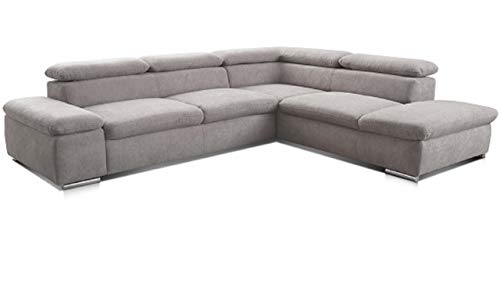 Cavadore Ecksofa Alkatraz / Modernes L-Form Schlafsofa mit Bett, Ottomane und verstellbaren Kopfteilen / Maße: 272 x 73 x 226 / Webstoff, Hellgrau von CAVADORE