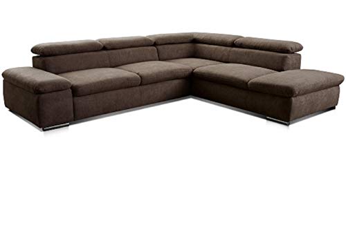 Cavadore Ecksofa Alkatraz / Modernes L-Form Schlafsofa mit Bett, Ottomane und verstellbaren Kopfteilen / Maße: 272 x 73 x 226 / Webstoff, Braun von CAVADORE