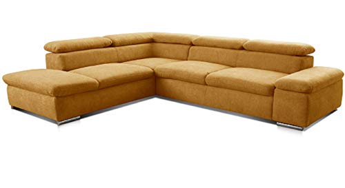 Cavadore Ecksofa Alkatraz / Großes Eck-Schlafsofa mit Ottomanen links und verstellbaren Kopfstützen/ Modernes Design / 274 x 66 x 228 cm / Gelb von CAVADORE