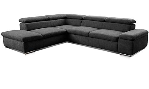 Cavadore Ecksofa Alkatraz / Großes Eck-Schlafsofa mit Ottomanen links und verstellbaren Kopfstützen/ Modernes Design / 274 x 66 x 228 cm / Schwarz von CAVADORE