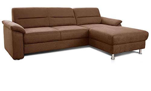 Cavadore Ecksofa Ascaro mit Longchair rechts / Boxspring-Sofa im modernen Design / 254 x 84 x 171 / Lederoptik Braun von CAVADORE