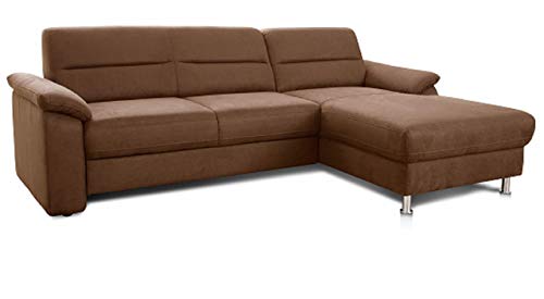 Cavadore Ecksofa Ascaro mit Longchair rechts / Boxspring-Sofa mit Bettfunktion im modernen Design / 254 x 84 x 171 / Lederoptik Braun von CAVADORE