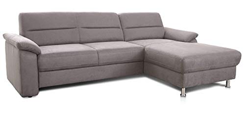Cavadore Ecksofa Ascaro mit Longchair rechts / Boxspring-Sofa mit Bettfunktion im modernen Design / 254 x 84 x 171 / Lederoptik Hellgrau von CAVADORE