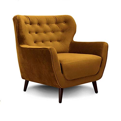 CAVADORE Sessel Abby / Retro-Polstersessel im Samt-Look mit Knopfverzierung / 87 x 89 x 88 / Samtoptik, gold von CAVADORE