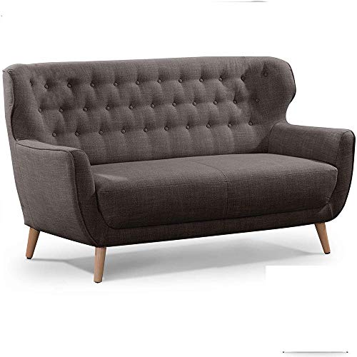 CAVADORE Zweisitzer-Sofa Abby / Klassisches Polstersofa mit Knopfverzierung / 153 x 89 x 88 / Strukturstoff, dunkelgrau von CAVADORE