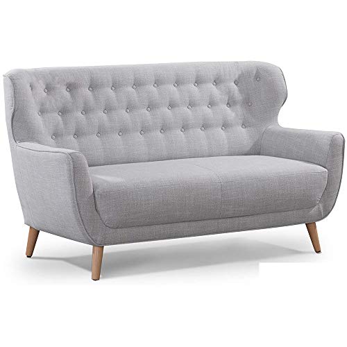 CAVADORE Zweisitzer-Sofa Abby / Klassisches Polstersofa mit Knopfverzierung / 153 x 89 x 88 / Strukturstoff, hellgrau von CAVADORE