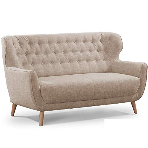 CAVADORE Zweisitzer-Sofa Abby / Klassisches Polstersofa mit Knopfverzierung / 153 x 89 x 88 / Strukturstoff, beige von CAVADORE