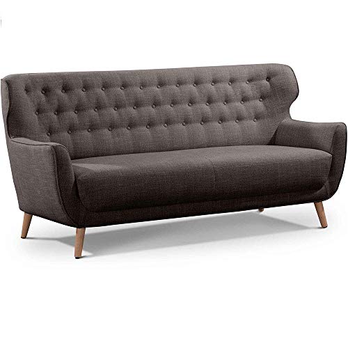 CAVADORE Dreisitzer-Sofa Abby / Klassisches Polstersofa mit Knopfverzierung / 183 x 89 x 88 / Strukturstoff, dunkelgrau von CAVADORE