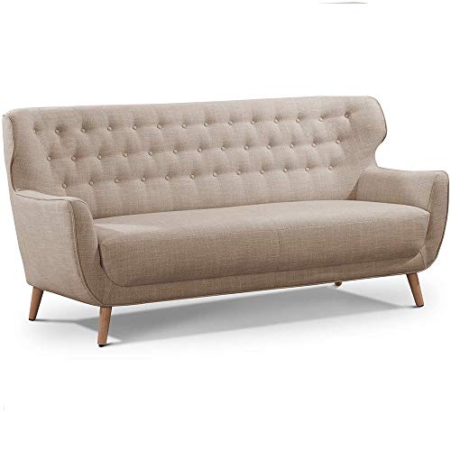 CAVADORE Dreisitzer-Sofa Abby / Klassisches Polstersofa mit Knopfverzierung / 183 x 89 x 88 / Strukturstoff, beige von CAVADORE