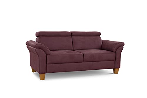 Cavadore 3-Sitzer-Sofa Ammerland / 3er-Couch im Landhausstil mit Federkern + verstellbaren Kopfstützen / 186 x 84 x 93 / Wildlederoptik, Rot von CAVADORE