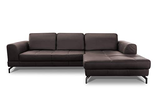 CAVADORE Ledergarnitur Benda / Großes Ecksofa mit XL-Longchair rechts & Federkern / Inkl. Sitztiefenverstellung / 284 x 87 x 175 / Echtleder: braun von CAVADORE