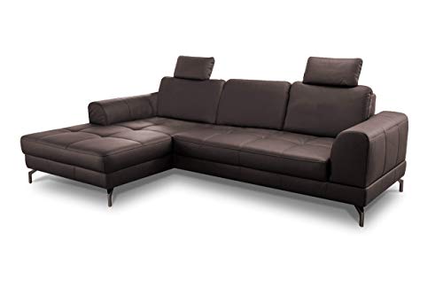 CAVADORE Ledergarnitur Benda / Großes Ecksofa mit XL-Longchair links & Federkern / Inkl. Sitztiefenverstellung & Kopfstützen / 284 x 87 x 175 / Echtleder: braun von CAVADORE