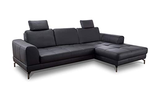 CAVADORE Ledergarnitur Benda / Großes Ecksofa mit XL-Longchair rechts & Federkern / Inkl. Sitztiefenverstellung & Kopfstützen / 284 x 87 x 175 / Echtleder: schwarz von CAVADORE