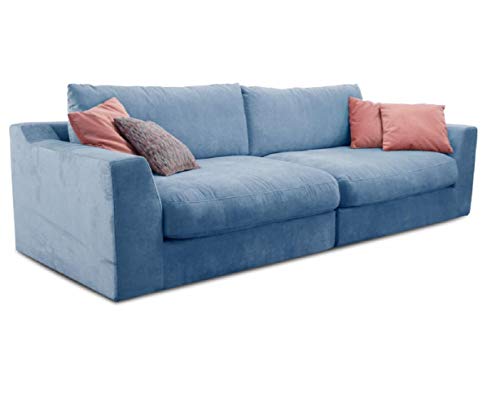 Cavadore Big Sofa Fiona / Große Couch inkl. Rückenkissen im modernen Design / 274x90x112 / Webstoff hellblau von CAVADORE