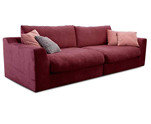 Cavadore Big Sofa Fiona / Große Couch inkl. Rückenkissen im modernen Design / 274x90x112 / Webstoff rot von CAVADORE