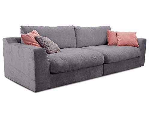 Cavadore Big Sofa Fiona / Große Couch inkl. Rückenkissen im modernen Design / 274x90x112 / Webstoff silbergrau von CAVADORE