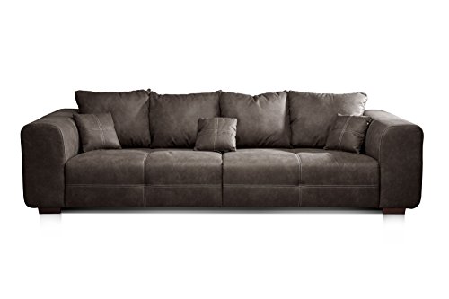 CAVADORE Big Sofa Mavericco / Big Couch im modernen Design in Lederoptik / Inklusive Rückenkissen und Zierkissen / 287 x 69 x 108 cm (BxHxT) / Mikrofaser Anthrazit von CAVADORE