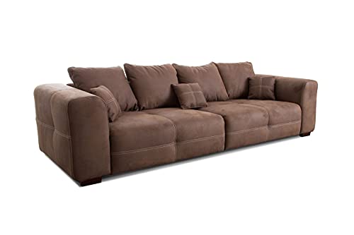 Cavadore Big Sofa Mavericco / Große Couch im modernen Design in Lederoptik / Inklusive Rückenkissen und Zierkissen / 287 x 69 x 108 cm (BxHxT) / Mikrofaser Braun von CAVADORE