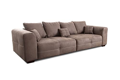 Cavadore Big Sofa Mavericco / Große Couch im modernen Design in Lederoptik / Inklusive Rückenkissen und Zierkissen / 287 x 69 x 108 cm (BxHxT) / Mikrofaser Hellbraun von CAVADORE