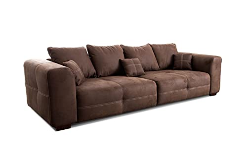 Cavadore Big Sofa Mavericco / Großes Sofa im modernen Design in Lederoptik / Inklusive Rückenkissen und Zierkissen / 287 x 69 x 108 cm (BxHxT) / Mikrofaser Dunkelbraun von CAVADORE