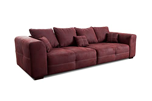 Cavadore Big Sofa Mavericco / Großes Sofa im modernen Design in Lederoptik / Inklusive Rückenkissen und Zierkissen / 287 x 69 x 108 cm (BxHxT) / Mikrofaser Bordeaux (rot) von CAVADORE
