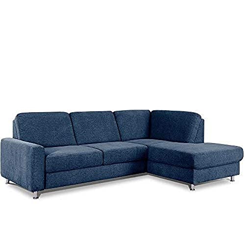 CAVADORE Ecksofa Clint / Sofaecke mit Ottomane rechts / Soft Clean Bezug: Leichte Fleckenentfernung / 246 x 86 x 165 / Flachgewebe: Blau von CAVADORE