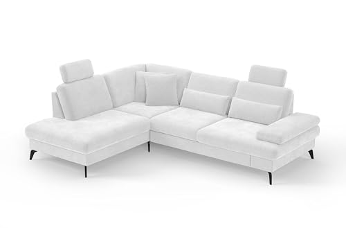 Cavadore Eckcouch Moritz / Ecksofa im trendigen Design mit Bett, Bettkasten, Sitztiefenverstellung, Kopfstützen und mattschwarzen Metallfüßen / 212 x 82-107 x 268 / Mikrofaser, Weiß Cavadore Eckcouch Moritz / Ecksofa im trendigen Design mit Bett, Bettkasten, Sitztiefenverstellung, Kopfstützen und mattschwarzen Metallfüßen / 212 x 82-107 x 268 / Mikrofaser, Weiß von CAVADORE