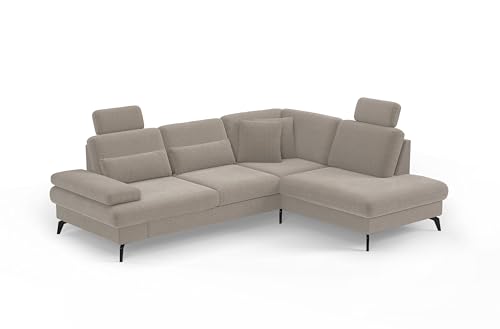 Cavadore Eckcouch Moritz / Ecksofa im trendigen Design mit Sitztiefenverstellung, Kopfstützen und mattschwarzen Metallfüßen / 262 x 82-107 x 212 / Flachgewebe, Beige Cavadore Eckcouch Moritz / Ecksofa im trendigen Design mit Sitztiefenverstellung, Kopfstützen und mattschwarzen Metallfüßen / 262 x 82-107 x 212 / Flachgewebe, Beige von CAVADORE