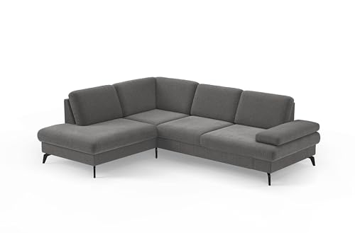 Cavadore Eckcouch Moritz / Ecksofa im trendigen Design mit Sitztiefenverstellung und mattschwarzen Metallfüßen / 212 x 82 x 268 / Flachgewebe, Grau Cavadore Eckcouch Moritz / Ecksofa im trendigen Design mit Sitztiefenverstellung und mattschwarzen Metallfüßen / 212 x 82 x 268 / Flachgewebe, Grau von CAVADORE