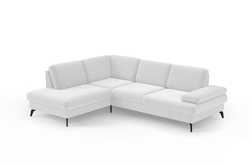 Cavadore Eckcouch Moritz / Ecksofa im trendigen Design mit Sitztiefenverstellung und mattschwarzen Metallfüßen / 212 x 82 x 268 / Flachgewebe, Weiß von CAVADORE