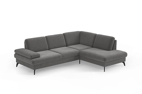 Cavadore Eckcouch Moritz / Ecksofa im trendigen Design mit Sitztiefenverstellung und mattschwarzen Metallfüßen / 262 x 82 x 212 / Flachgewebe, Grau Cavadore Eckcouch Moritz / Ecksofa im trendigen Design mit Sitztiefenverstellung und mattschwarzen Metallfüßen / 262 x 82 x 212 / Flachgewebe, Grau von CAVADORE