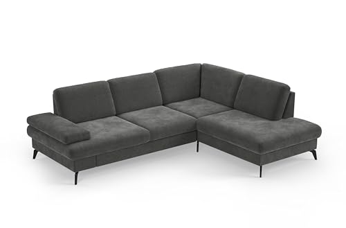 Cavadore Eckcouch Moritz / Ecksofa im trendigen Design mit Sitztiefenverstellung und mattschwarzen Metallfüßen / 262 x 82 x 212 / Mikrofaser, Grauoliv von CAVADORE