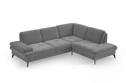 Cavadore Eckcouch Moritz / Ecksofa im trendigen Design mit Sitztiefenverstellung und mattschwarzen Metallfüßen / 262 x 82 x 212 / Mikrofaser, Mittelgrau Cavadore Eckcouch Moritz / Ecksofa im trendigen Design mit Sitztiefenverstellung und mattschwarzen Metallfüßen / 262 x 82 x 212 / Mikrofaser, Mittelgrau von CAVADORE