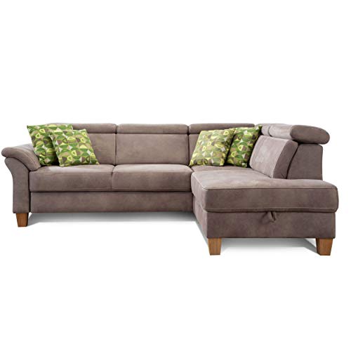 Cavadore Ecksofa Ammerland mit Ottomane rechts / Federkern-Sofa im Landhausstil mit verstellbaren Kopfstützen / 245 x 84 x 194 / Lederoptik hellbraun von CAVADORE