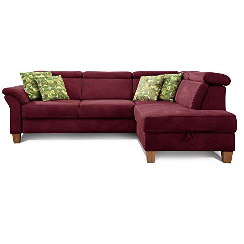 Cavadore Ecksofa Ammerland mit Ottomane rechts / Federkern-Sofa im Landhausstil mit verstellbaren Kopfstützen / 245 x 84 x 194 / Lederoptik rot von CAVADORE