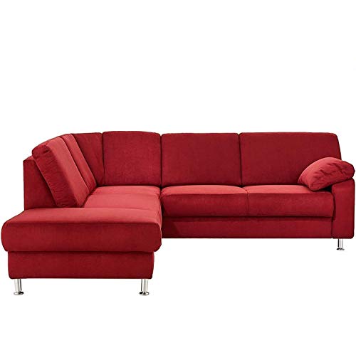 Cavadore Ecksofa Belfast mit Federkern / Eckcouch mit Vorziehsitz und Bettkasten im modernen Design, Mikrofaser rot, 243 x 88 x 218 cm von CAVADORE