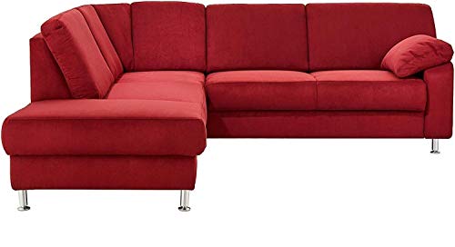 Cavadore Ecksofa Belfast mit Federkern Eckcouch im modernen Design, Mikrofaser, rot, 243 x 88 x 218 cm von CAVADORE