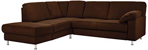 Cavadore Ecksofa Belfast mit Ottomane links / Polsterecke mit Federkern / inkl. Vorziehsitz und Bettkasten / 243 x 88 x 218 / Mikrofaser Braun von CAVADORE